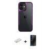 MARSİLYAN™- iPhone 11 Kılıf Akış Çizgi Koleksiyonu - Siyah 3D Antistatik Hayalet Cam Ekran Koruyucu + Renkli Kamera Lens Koruma Cam - TU