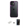 MARSİLYAN™- iPhone 11 Kılıf Akış Çizgi Koleksiyonu - Siyah 3D Antistatik Hayalet Cam Ekran Koruyucu + Renkli Kamera Lens Koruma Cam - SI