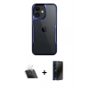 MARSİLYAN™- iPhone 11 Kılıf Akış Çizgi Koleksiyonu - Siyah 3D Antistatik Hayalet Cam Ekran Koruyucu + Şeffaf Kamera Lens Koruma Cam