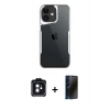 MARSİLYAN™- iPhone 11 Kılıf Akış Çizgi Koleksiyonu - Siyah 3D Antistatik Hayalet Cam Ekran Koruyucu + PVD Metal Kamera Lens - SH