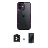 MARSİLYAN™- iPhone 11 Kılıf Akış Çizgi Koleksiyonu - Siyah 3D Antistatik Hayalet Cam Ekran Koruyucu + PVD Metal Kamera Lens - SH