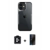 MARSİLYAN™- iPhone 11 Kılıf Akış Çizgi Koleksiyonu - Siyah 3D Antistatik Hayalet Cam Ekran Koruyucu + PVD Metal Kamera Lens - SH
