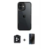 MARSİLYAN™- iPhone 11 Kılıf Akış Çizgi Koleksiyonu - Siyah 3D Antistatik Hayalet Cam Ekran Koruyucu + PVD Metal Kamera Lens - SH
