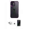 MARSİLYAN™- iPhone 11 Kılıf Akış Çizgi Koleksiyonu - Siyah 3D Antistatik Hayalet Cam Ekran Koruyucu + Pers Alüminyum Kamera Lens - YL