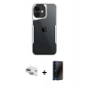 MARSİLYAN™- iPhone 11 Kılıf Akış Çizgi Koleksiyonu - Siyah 3D Antistatik Hayalet Cam Ekran Koruyucu + Pers Alüminyum Kamera Lens - YL