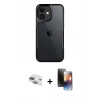MARSİLYAN™- iPhone 11 Kılıf Akış Çizgi Koleksiyonu - Siyah 3D Antistatik Mat Seramik Nano Ekran Koruyucu + Pers Alüminyum Kamera Lens - YL
