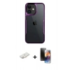 MARSİLYAN™- iPhone 11 Kılıf Akış Çizgi Koleksiyonu - Siyah 3D Antistatik Mat Seramik Nano Ekran Koruyucu + Renkli Kamera Lens Koruma Cam - YL
