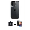 MARSİLYAN™- iPhone 11 Kılıf Akış Çizgi Koleksiyonu - Siyah 3D Antistatik Mat Seramik Nano Ekran Koruyucu + Siyah PVD Metal Kamera Lens