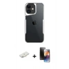 MARSİLYAN™- iPhone 11 Kılıf Akış Çizgi Koleksiyonu - Siyah 3D Antistatik Mat Seramik Nano Ekran Koruyucu + Renkli Kamera Lens Koruma Cam - YL