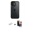 MARSİLYAN™- iPhone 11 Kılıf Akış Çizgi Koleksiyonu - Siyah 3D Antistatik Mat Seramik Nano Ekran Koruyucu + Renkli Kamera Lens Koruma Cam - SI