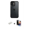 MARSİLYAN™- iPhone 11 Kılıf Akış Çizgi Koleksiyonu - Siyah 3D Antistatik Mat Seramik Nano Ekran Koruyucu + Renkli Kamera Lens Koruma Cam - YL