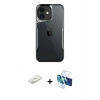 MARSİLYAN™- iPhone 11 Kılıf Akış Çizgi Koleksiyonu - Siyah 3D Antistatik Seramik Nano Ekran Koruyucu + Renkli Kamera Lens Koruma Cam - SI