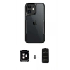 MARSİLYAN™- iPhone 11 Kılıf Akış Çizgi Koleksiyonu - Siyah 6D Antistatik Mat Seramik Hayalet Nano Ekran Koruyucu + Turuncu PVD Metal Kamera Lens