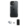 MARSİLYAN™- iPhone 11 Kılıf Akış Çizgi Koleksiyonu - Siyah 6D Antistatik Mat Seramik Hayalet Nano Ekran Koruyucu + Lacivert Pers Alüminyum Kamera Lens