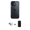 MARSİLYAN™- iPhone 11 Kılıf Akış Çizgi Koleksiyonu - Siyah 6D Antistatik Mat Seramik Hayalet Nano Ekran Koruyucu + Lacivert Pers Alüminyum Kamera Lens