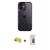 MARSİLYAN™- iPhone 11 Kılıf Akış Çizgi Koleksiyonu - Siyah 6D Mat Seramik Hayalet Nano Ekran Koruyucu + Rainbow Kamera Lens Koruma Cam - KI