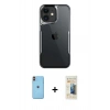 MARSİLYAN™- iPhone 11 Kılıf Akış Çizgi Koleksiyonu - Siyah 6D Mat Seramik Hayalet Nano Ekran Koruyucu + Turuncu Neon Fosforlu Kamera Lens