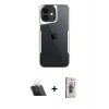 MARSİLYAN™- iPhone 11 Kılıf Akış Çizgi Koleksiyonu - Siyah Bilvis 3D Cam Ekran Koruyucu + Kamera Lens Koruma Cam - SF