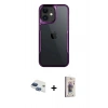 MARSİLYAN™- iPhone 11 Kılıf Akış Çizgi Koleksiyonu - Siyah Bilvis 3D Cam Ekran Koruyucu + Lacivert Pers Alüminyum Kamera Lens