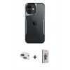 MARSİLYAN™- iPhone 11 Kılıf Akış Çizgi Koleksiyonu - Siyah Bilvis 3D Cam Ekran Koruyucu + Lacivert Pers Alüminyum Kamera Lens
