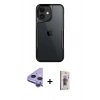 MARSİLYAN™- iPhone 11 Kılıf Akış Çizgi Koleksiyonu - Siyah Bilvis 3D Cam Ekran Koruyucu + Mor Raze Metal Kamera Lens