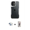MARSİLYAN™- iPhone 11 Kılıf Akış Çizgi Koleksiyonu - Siyah Bilvis 3D Cam Ekran Koruyucu + Pers Alüminyum Kamera Lens - GI