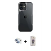 MARSİLYAN™- iPhone 11 Kılıf Akış Çizgi Koleksiyonu - Siyah Bilvis 3D Cam Ekran Koruyucu + Pers Alüminyum Kamera Lens - GI