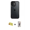 MARSİLYAN™- iPhone 11 Kılıf Akış Çizgi Koleksiyonu - Siyah Bilvis 3D Cam Ekran Koruyucu + Rainbow Kamera Lens Koruma Cam - KI