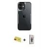 MARSİLYAN™- iPhone 11 Kılıf Akış Çizgi Koleksiyonu - Siyah Bilvis 3D Cam Ekran Koruyucu + Rainbow Kamera Lens Koruma Cam - KI