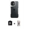 MARSİLYAN™- iPhone 11 Kılıf Akış Çizgi Koleksiyonu - Siyah Bilvis 3D Cam Ekran Koruyucu + PVD Metal Kamera Lens - TU
