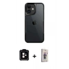 MARSİLYAN™- iPhone 11 Kılıf Akış Çizgi Koleksiyonu - Siyah Bilvis 3D Cam Ekran Koruyucu + PVD Metal Kamera Lens - TU