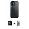 MARSİLYAN™- iPhone 11 Kılıf Akış Çizgi Koleksiyonu - Siyah Bilvis 3D Cam Ekran Koruyucu + PVD Metal Kamera Lens - TU