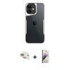 MARSİLYAN™- iPhone 11 Kılıf Akış Çizgi Koleksiyonu - Siyah Bilvis 3D Mat Cam Ekran Koruyucu + Gold Pers Alüminyum Kamera Lens