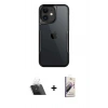 MARSİLYAN™- iPhone 11 Kılıf Akış Çizgi Koleksiyonu - Siyah Bilvis 3D Mat Cam Ekran Koruyucu + Kamera Lens Koruma Cam - SF