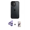 MARSİLYAN™- iPhone 11 Kılıf Akış Çizgi Koleksiyonu - Siyah Bilvis 3D Mat Cam Ekran Koruyucu + Mor Raze Metal Kamera Lens