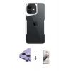 MARSİLYAN™- iPhone 11 Kılıf Akış Çizgi Koleksiyonu - Siyah Bilvis 3D Mat Cam Ekran Koruyucu + Mor Raze Metal Kamera Lens
