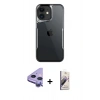 MARSİLYAN™- iPhone 11 Kılıf Akış Çizgi Koleksiyonu - Siyah Bilvis 3D Mat Cam Ekran Koruyucu + Mor Raze Metal Kamera Lens