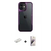 MARSİLYAN™- iPhone 11 Kılıf Akış Çizgi Koleksiyonu - Siyah Bilvis 3D Mat Cam Ekran Koruyucu + Renkli Kamera Lens Koruma Cam - PE