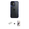 MARSİLYAN™- iPhone 11 Kılıf Akış Çizgi Koleksiyonu - Siyah Bilvis 3D Mat Cam Ekran Koruyucu + Renkli Kamera Lens Koruma Cam - PE