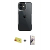 MARSİLYAN™- iPhone 11 Kılıf Akış Çizgi Koleksiyonu - Siyah Bilvis 3D Mat Cam Ekran Koruyucu + Rainbow Kamera Lens Koruma Cam - KI