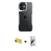 MARSİLYAN™- iPhone 11 Kılıf Akış Çizgi Koleksiyonu - Siyah Bilvis 3D Mat Cam Ekran Koruyucu + Rainbow Kamera Lens Koruma Cam - KI