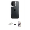 MARSİLYAN™- iPhone 11 Kılıf Akış Çizgi Koleksiyonu - Siyah Bilvis 3D Mat Cam Ekran Koruyucu + Renkli Kamera Lens Koruma Cam - PE