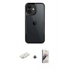 MARSİLYAN™- iPhone 11 Kılıf Akış Çizgi Koleksiyonu - Siyah Bilvis 3D Mat Cam Ekran Koruyucu + Renkli Kamera Lens Koruma Cam - YL