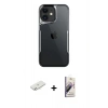MARSİLYAN™- iPhone 11 Kılıf Akış Çizgi Koleksiyonu - Siyah Bilvis 3D Mat Cam Ekran Koruyucu + Renkli Kamera Lens Koruma Cam - SI