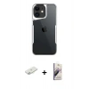 MARSİLYAN™- iPhone 11 Kılıf Akış Çizgi Koleksiyonu - Siyah Bilvis 3D Mat Cam Ekran Koruyucu + Renkli Kamera Lens Koruma Cam - SI