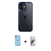 MARSİLYAN™- iPhone 11 Kılıf Akış Çizgi Koleksiyonu - Siyah Bilvis 3D Mat Cam Ekran Koruyucu + Turuncu Neon Fosforlu Kamera Lens