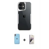 MARSİLYAN™- iPhone 11 Kılıf Akış Çizgi Koleksiyonu - Siyah Bilvis 3D Mat Cam Ekran Koruyucu + Turuncu Neon Fosforlu Kamera Lens