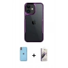 MARSİLYAN™- iPhone 11 Kılıf Akış Çizgi Koleksiyonu - Siyah Bilvis 3D Mat Cam Ekran Koruyucu + Turuncu Neon Fosforlu Kamera Lens