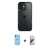 MARSİLYAN™- iPhone 11 Kılıf Akış Çizgi Koleksiyonu - Siyah Bilvis 3D Mat Cam Ekran Koruyucu + Turuncu Neon Fosforlu Kamera Lens
