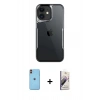 MARSİLYAN™- iPhone 11 Kılıf Akış Çizgi Koleksiyonu - Siyah Bilvis 3D Mat Cam Ekran Koruyucu + Turuncu Neon Fosforlu Kamera Lens